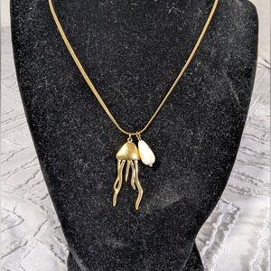 Gold Jellyfish Pendant Necklace with White Shell Accent